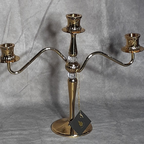 Partylite 3 Piece Brass 3 Arm Candlestick‎ Holder with Box Screw Connections - Picture 3 of 10